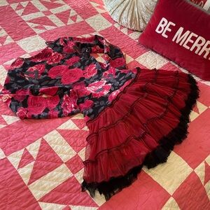 Floral Dress with Red Tulle Skirt Ooh! La La! Couture